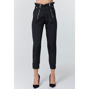 EUC RtA Leon Black Paperbag Waist Zip Ankle Pants S Small Jogger Trousers Silver